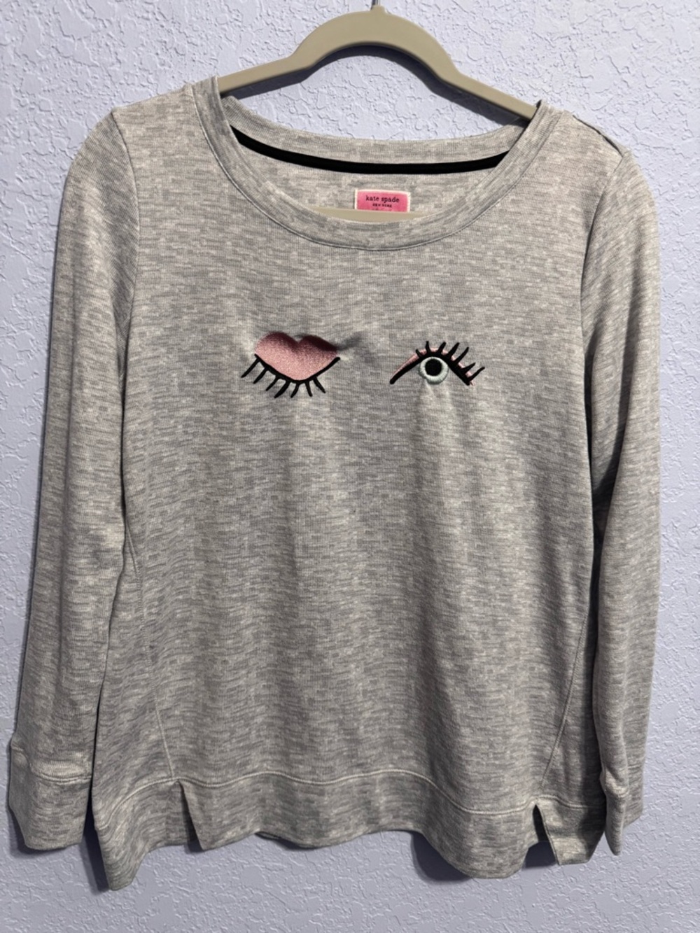 Kate Spade Gray Winking Eye Soft Cozy Brushed Knit Sweatshirt